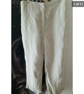 RACIL Women's High Waisted Linen Tan Striped Trouser Pants sz 42 Made in Romania